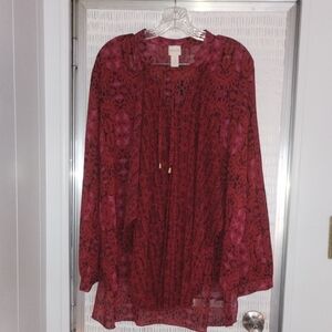Chico's Vibrant Georgette Red Flowy Blouse Shirt Plus Size 3